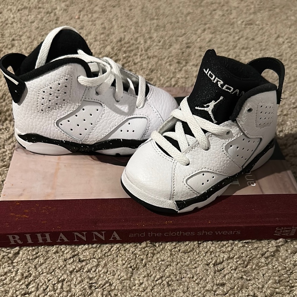 Kids White and Black Jordan Shoes